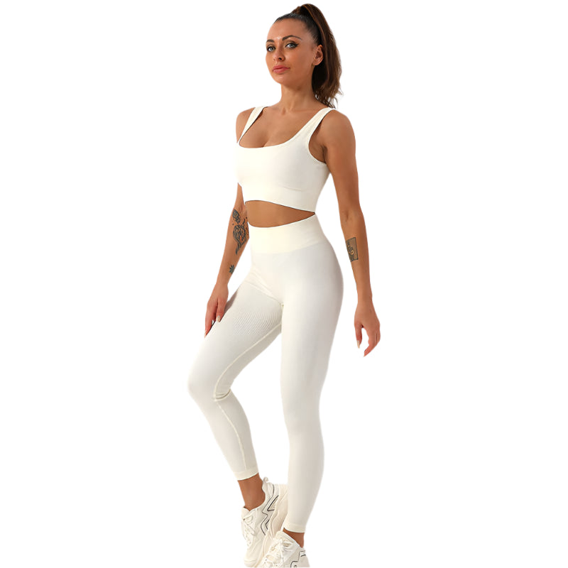 2Pcs Thread Yoga Suit Seamless Bra and Butt Lifting High Waist Leggings Set for Women Sports Fitness Yoga Pants Sportswear Outfits Clothing